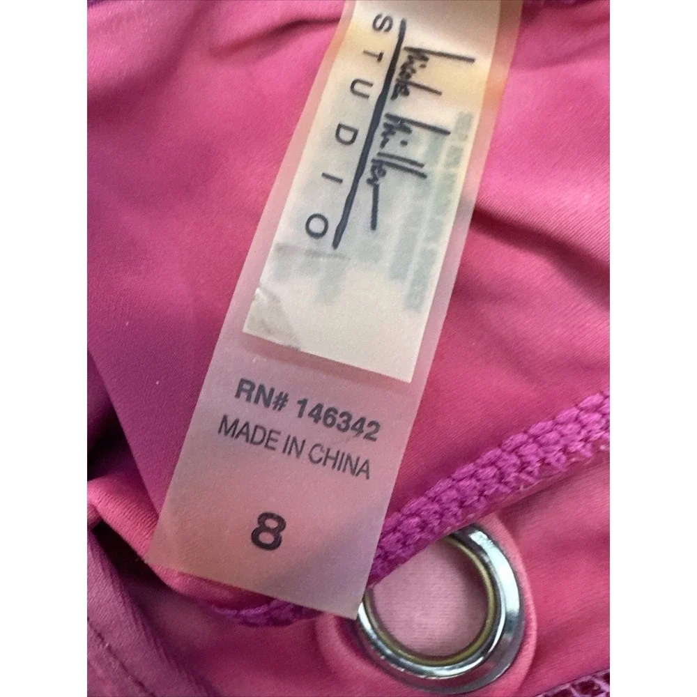 Nicole Miller Studio One Piece Swimsuit Rose Pink Grommet Ruched Size 8